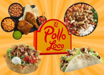 El Pollo Loco menu items on a yellow background