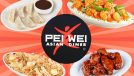 four Pei Wei dishes and sign on a red background