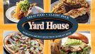 four menu items from Yard House on a yellow background