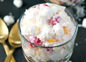 ambrosia fruit salad in glass cup