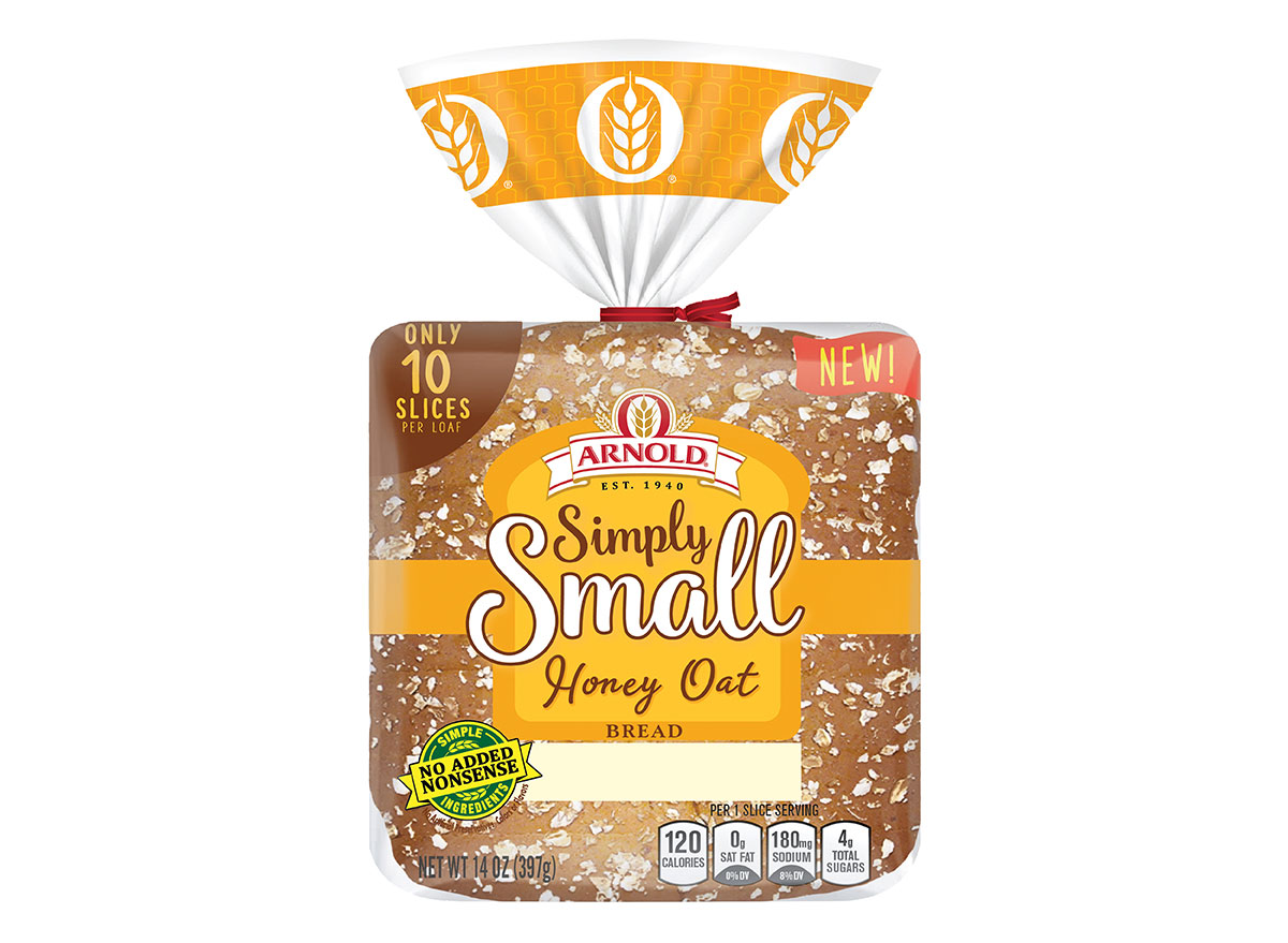 arnold simply small honey oat bread loaf in packaging
