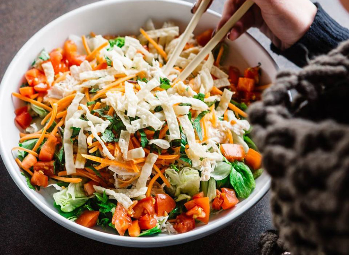 asian chopped salad full of vegetables and crunchy toppings
