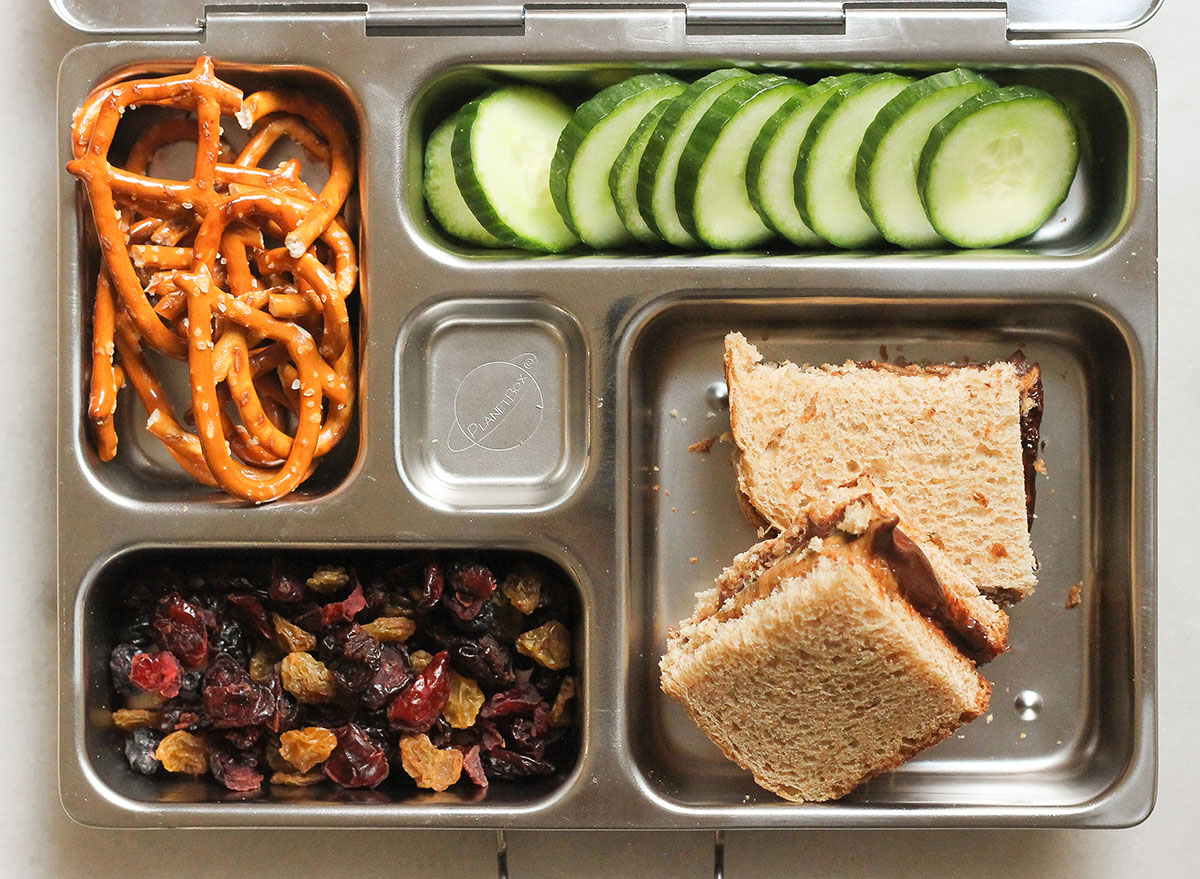 nut butter and hazlenut spread sandwich bento box