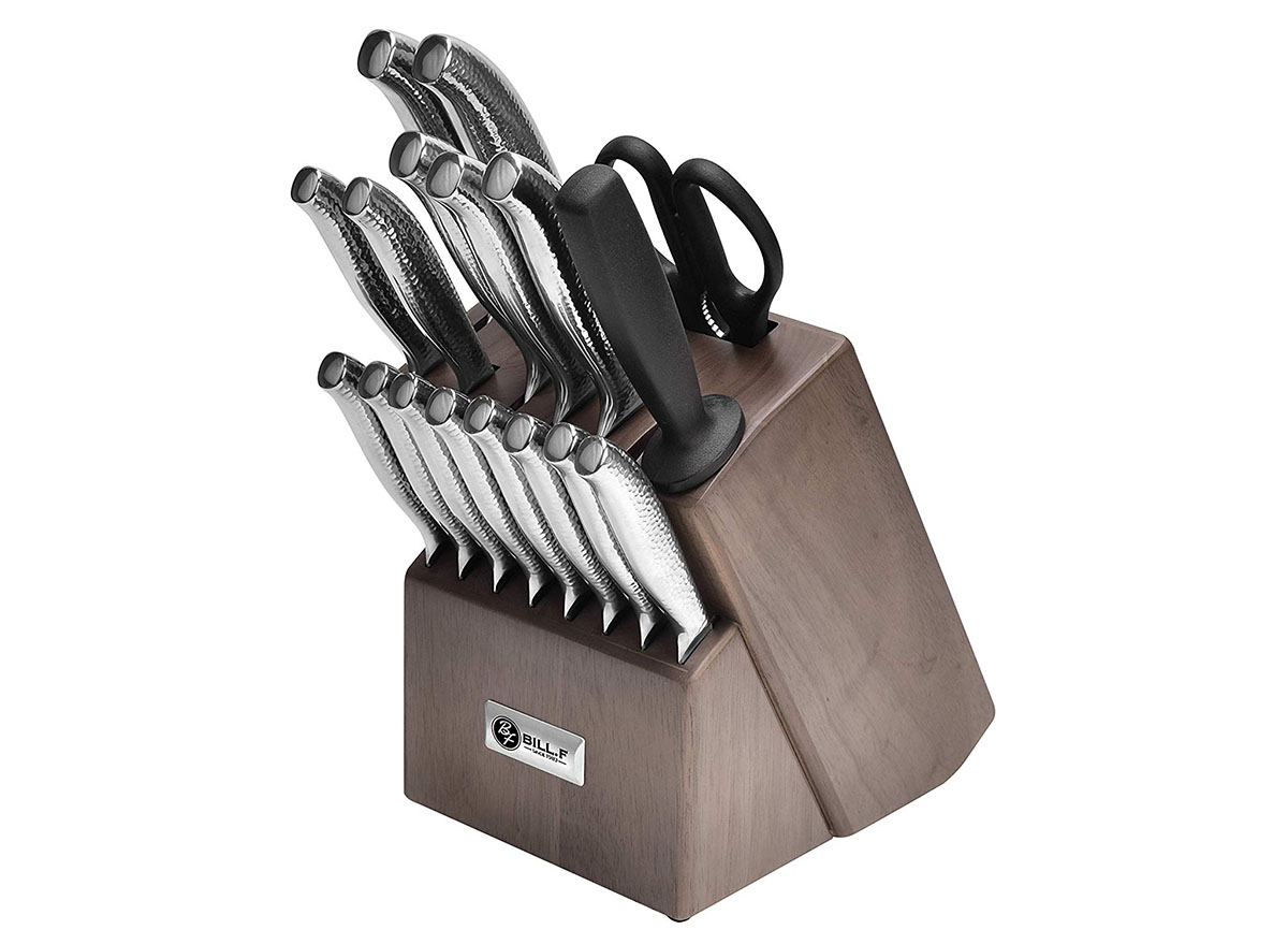 BILL.F 14 Pieces Kitchen Knife Set with Block and Sharpener, Stainless Steel Knives Kitchen Set Including Scissors