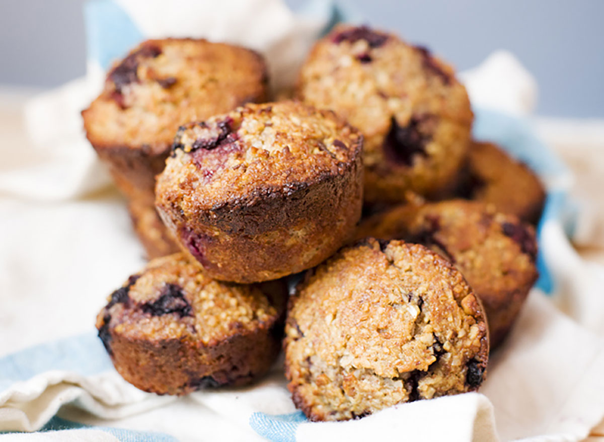 group of blackberry and blueberry muffins