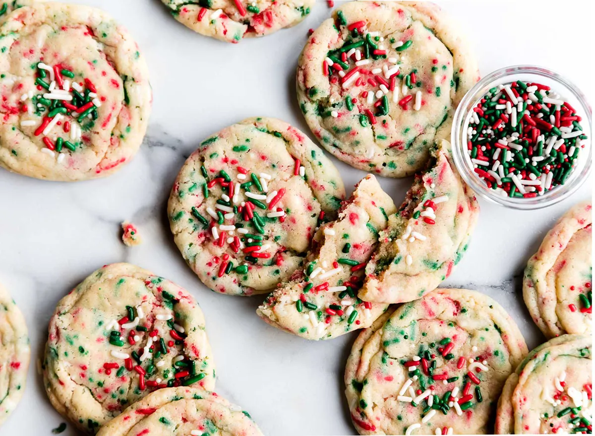 christmas sugar cookies with red and green sprinkles