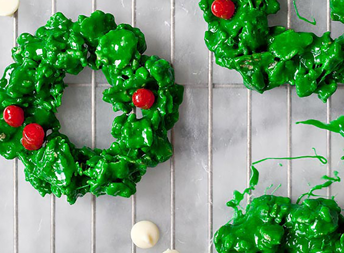 peppermint cookies shaped like christmas wreaths