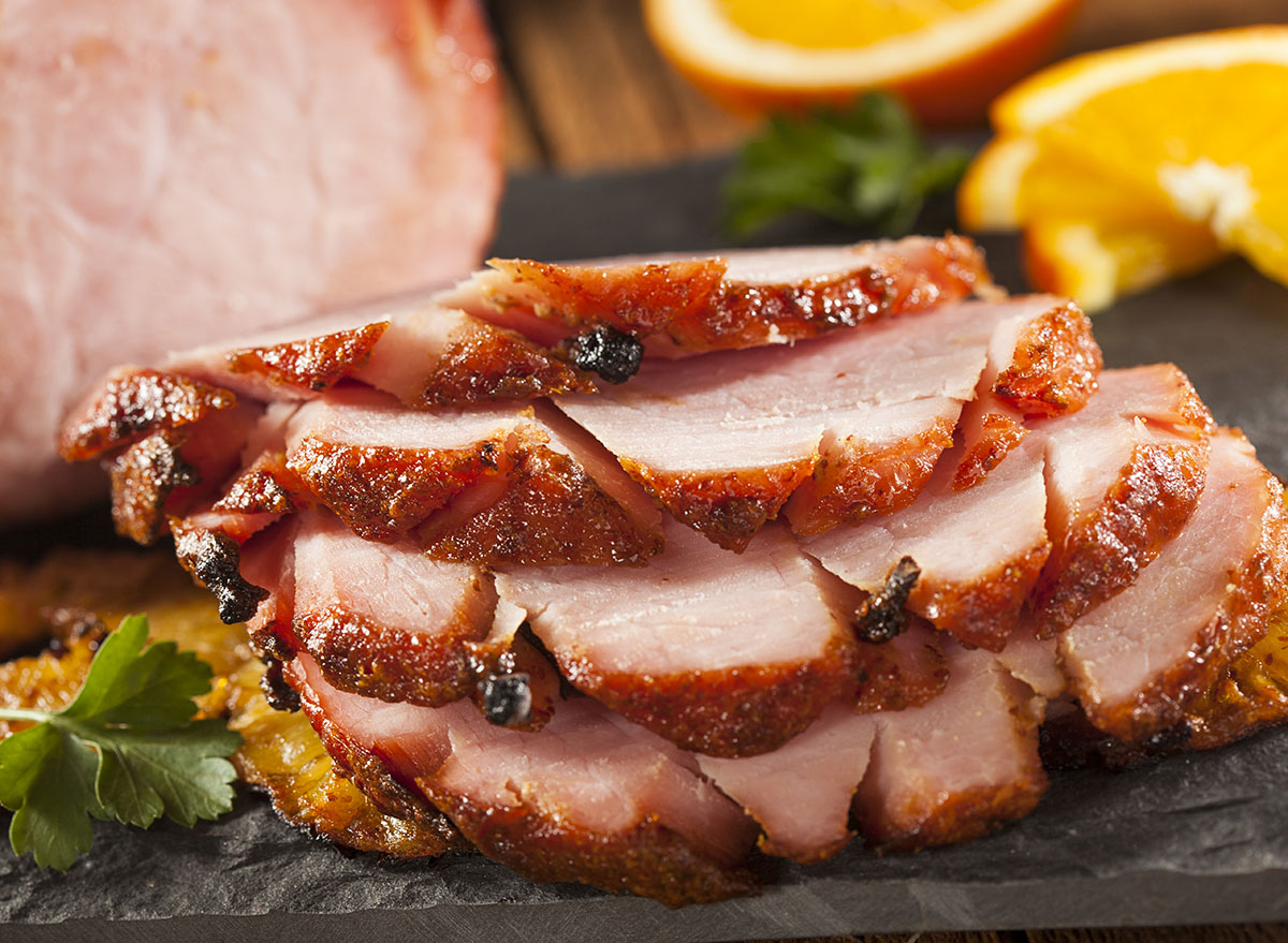 sliced honey glazed ham