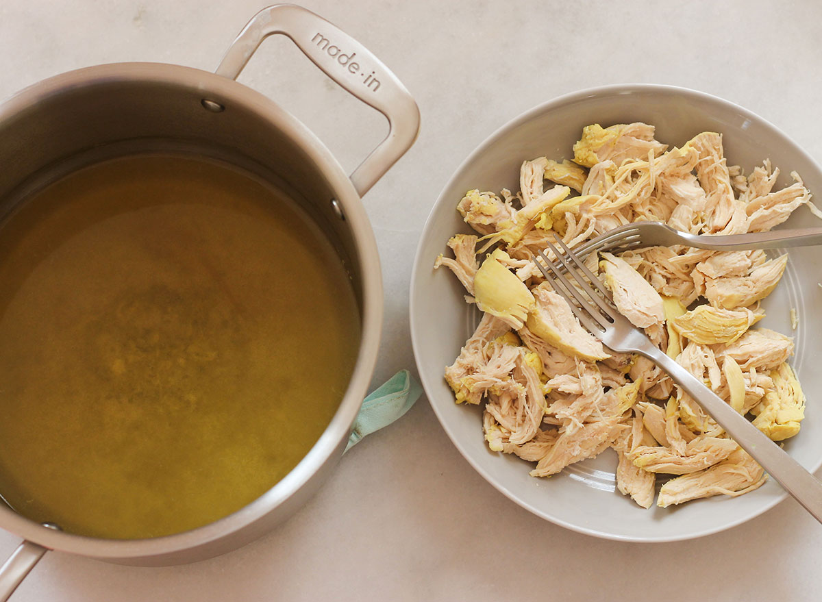 Shredding chicken from the stockpot