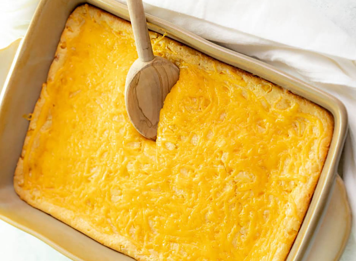 baking dish of corn casserole