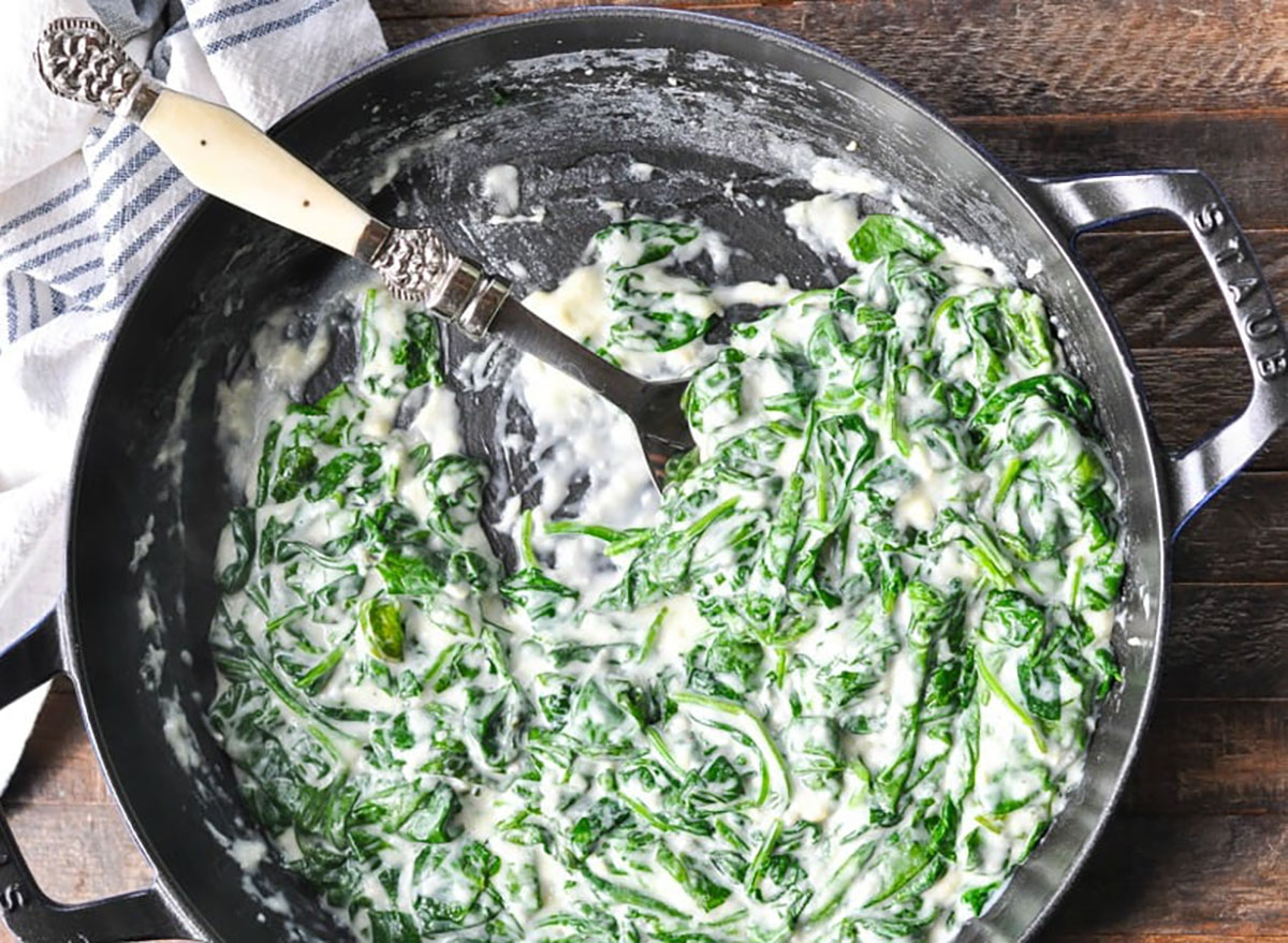 creamed spinach in pan