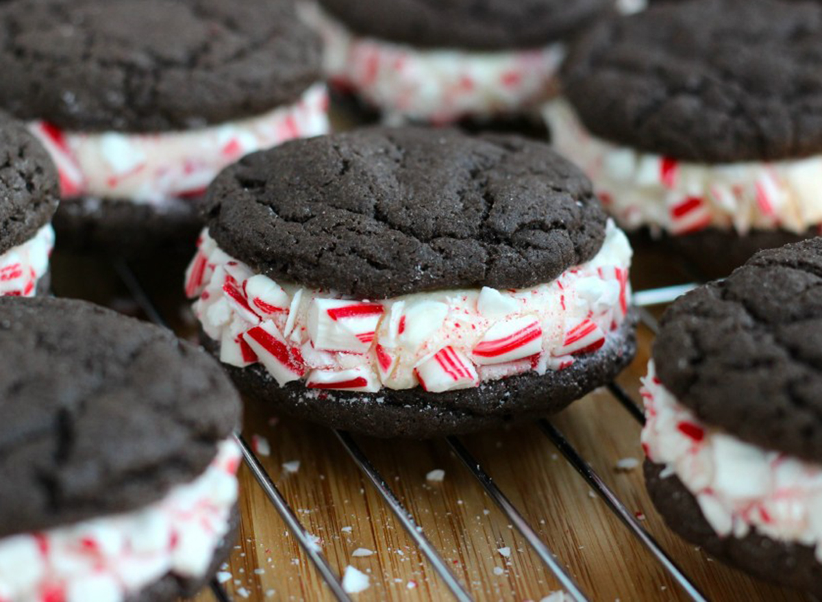 dark chocolate candy cane whoopie pie