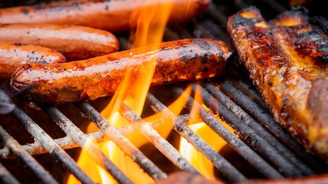 Grilled sausage and hot dogs