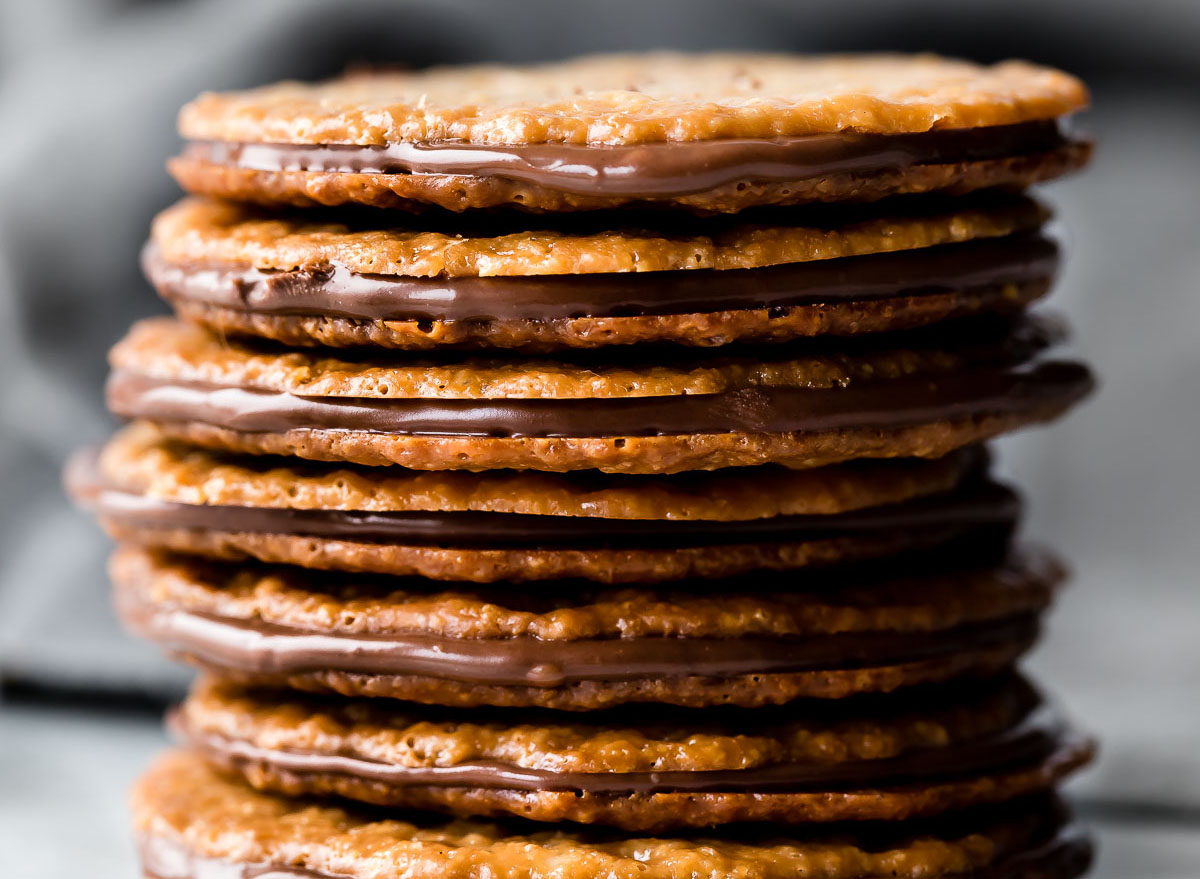 Lace cookies piled in a stack