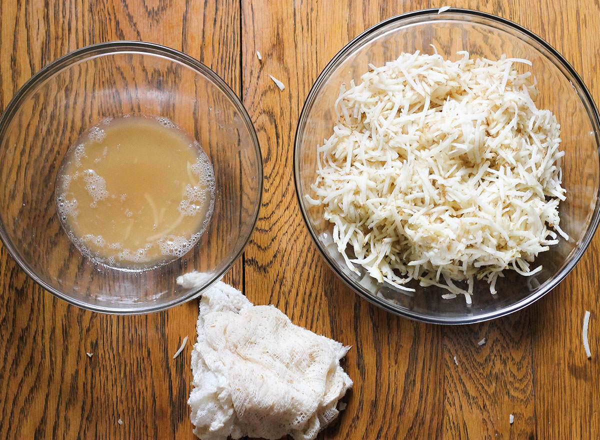 Squeezed shredded potatoes with extra liquid