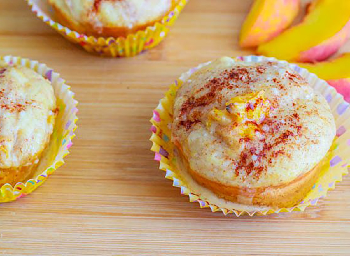 peach pie muffins in muffin tin liners