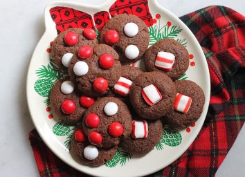 peppermint chocolate cookies on a holiday plate