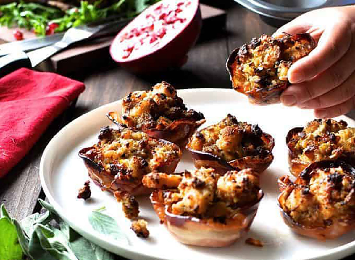 pork sausage stuffing cups individual servings on plate