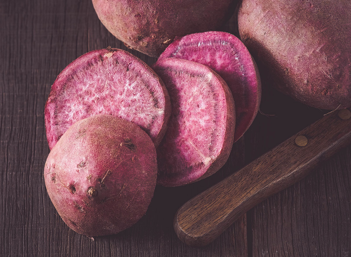 Sliced purple sweet potato