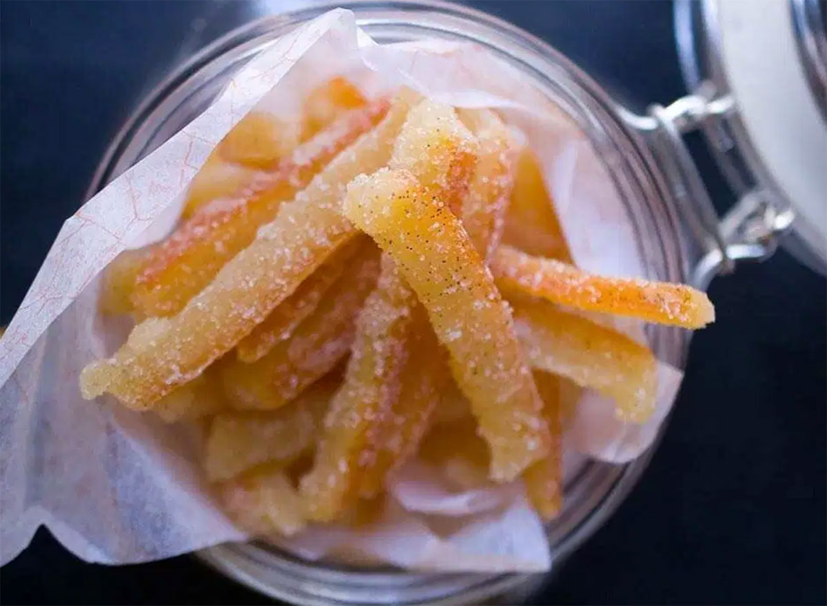 jar of spiced orange peel slices