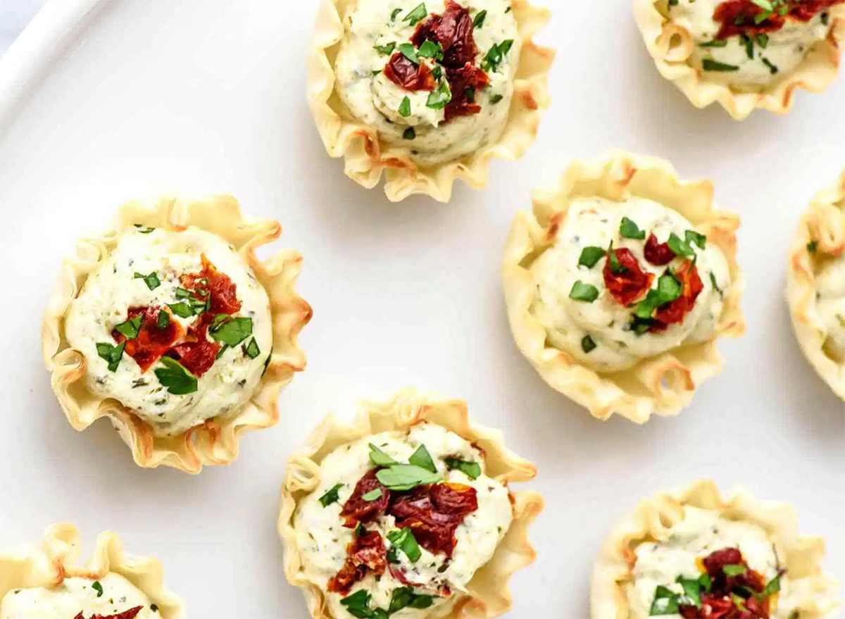 sundried tomato pesto bites in phyllo dough