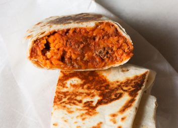 Looking inside a copycat Taco Bell chili cheese burrito