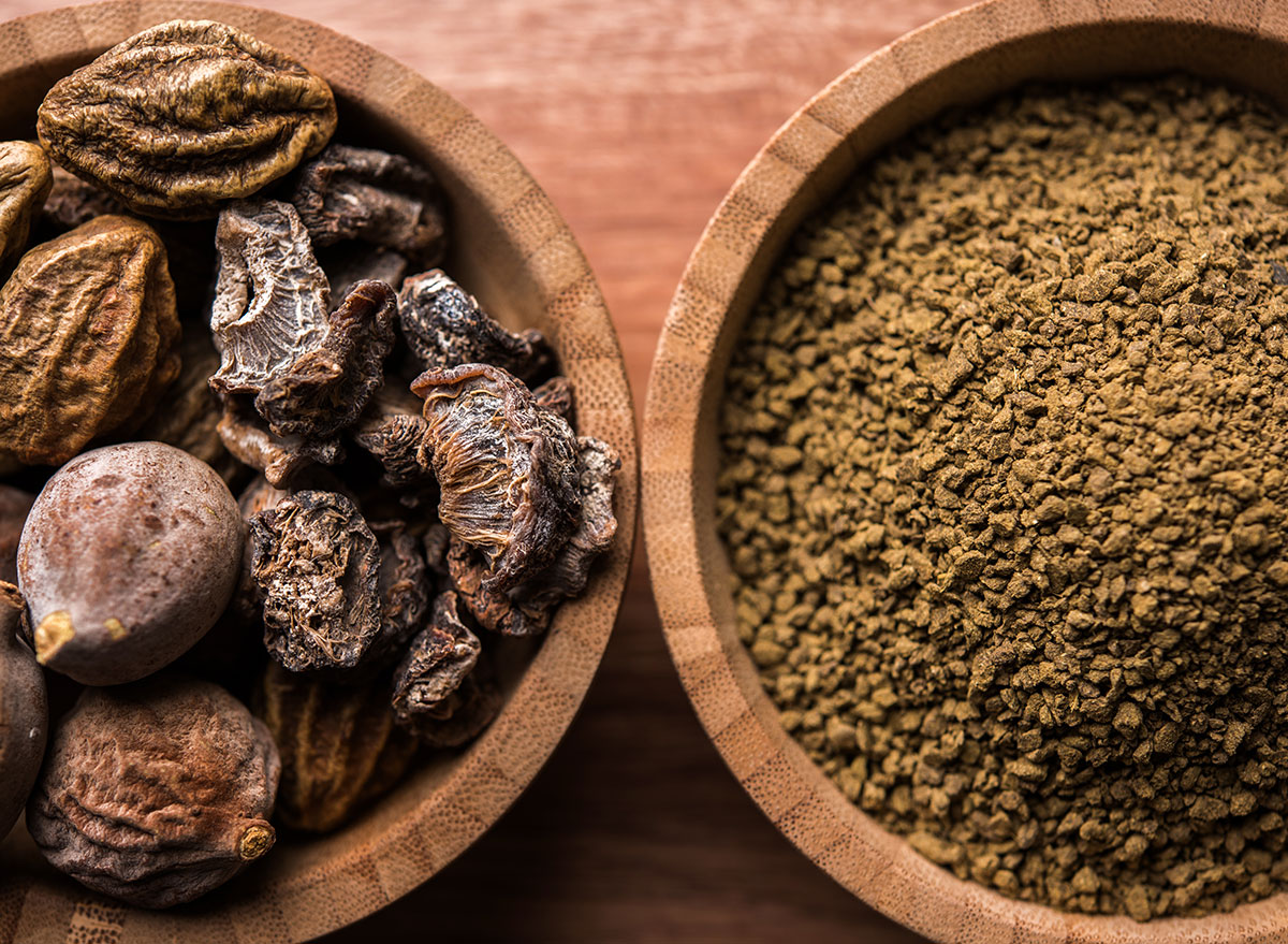 triphala in wooden bowls