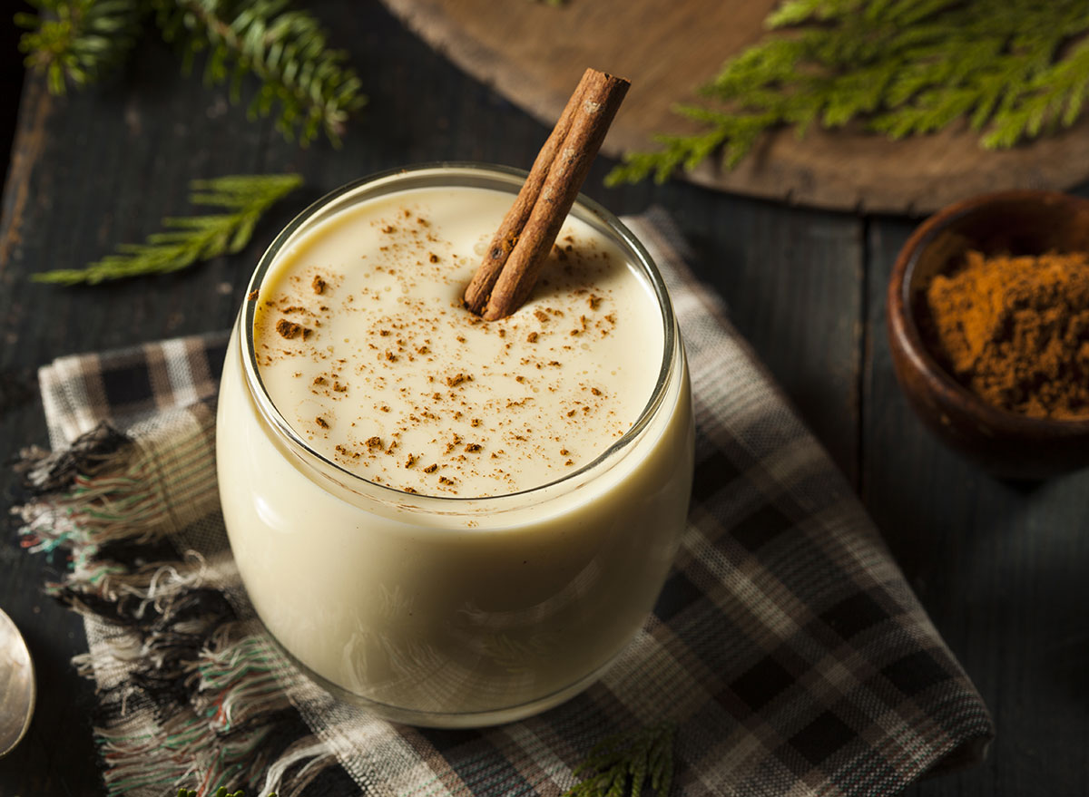 white holiday eggnog with cinnamon stick