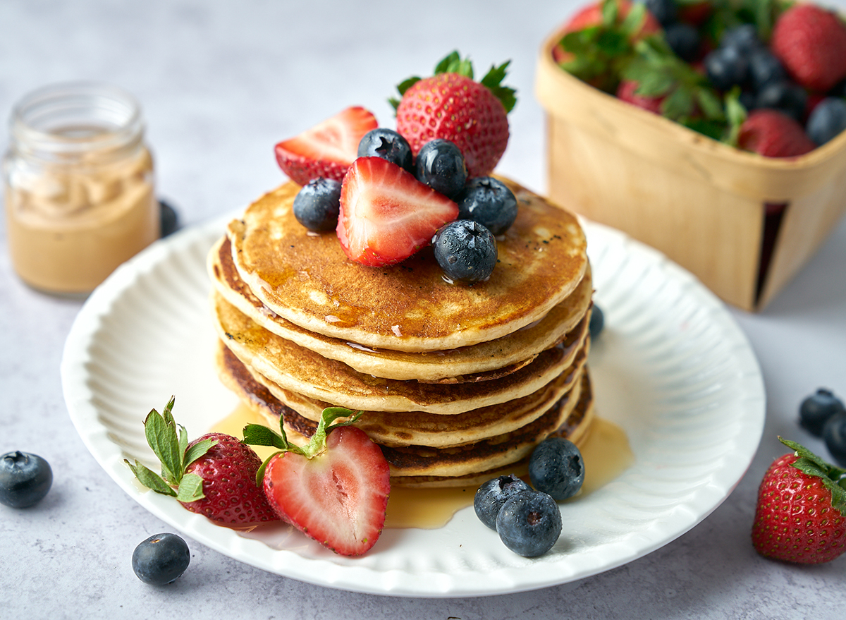 stack of whole grain plant based pancakes