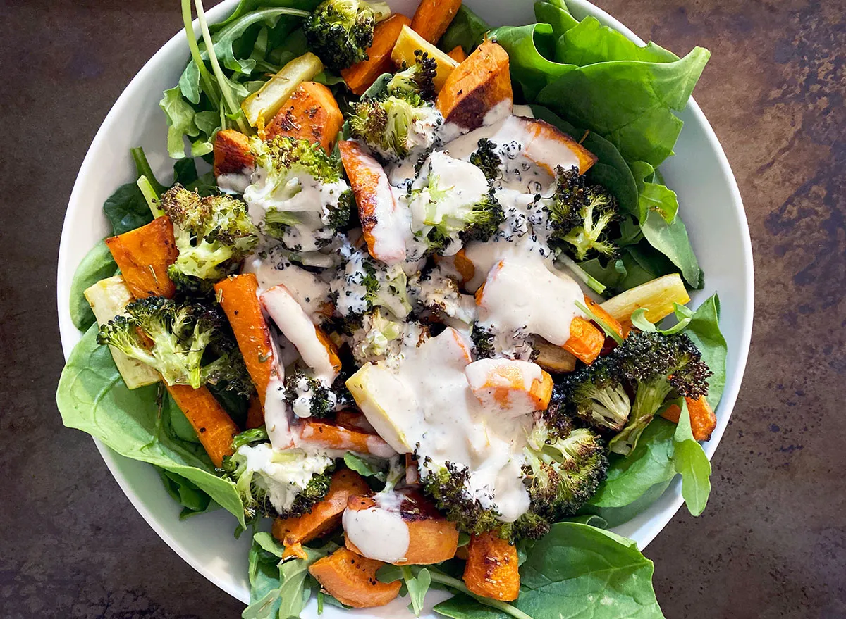 Roasted Veggie Salad with Tahini Dressing Recipe — Eat This Not That