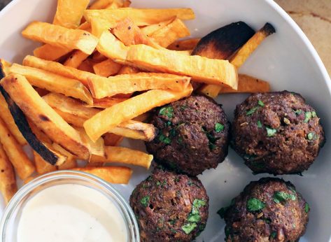 Spicy Turkey Meatballs with Sweet Potato Fries