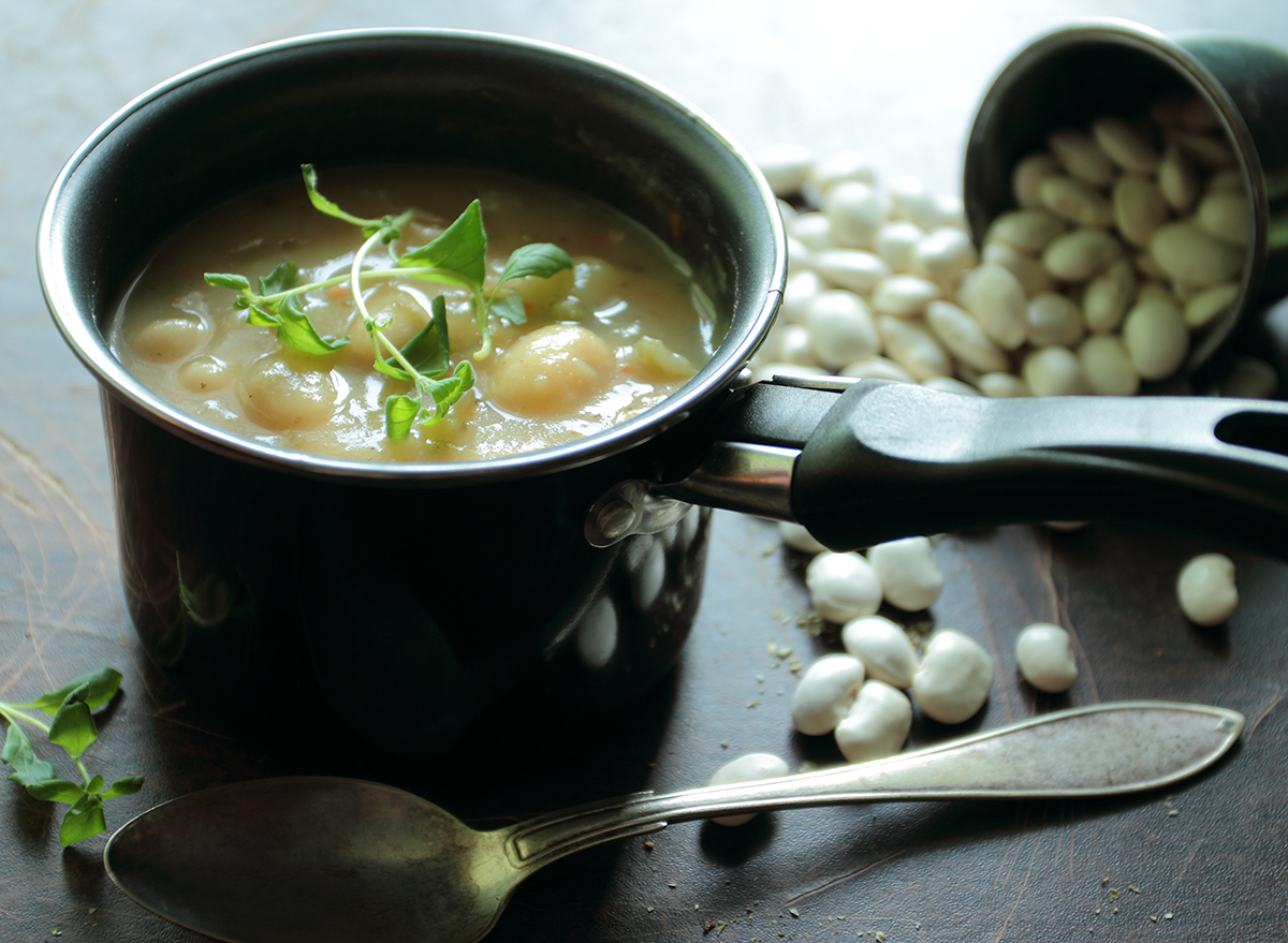 bean soup in small cooking pot
