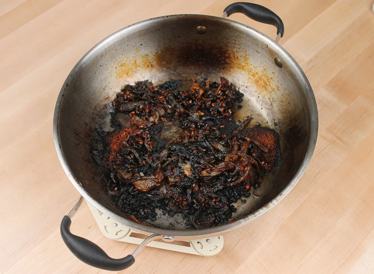 scrape out burnt food