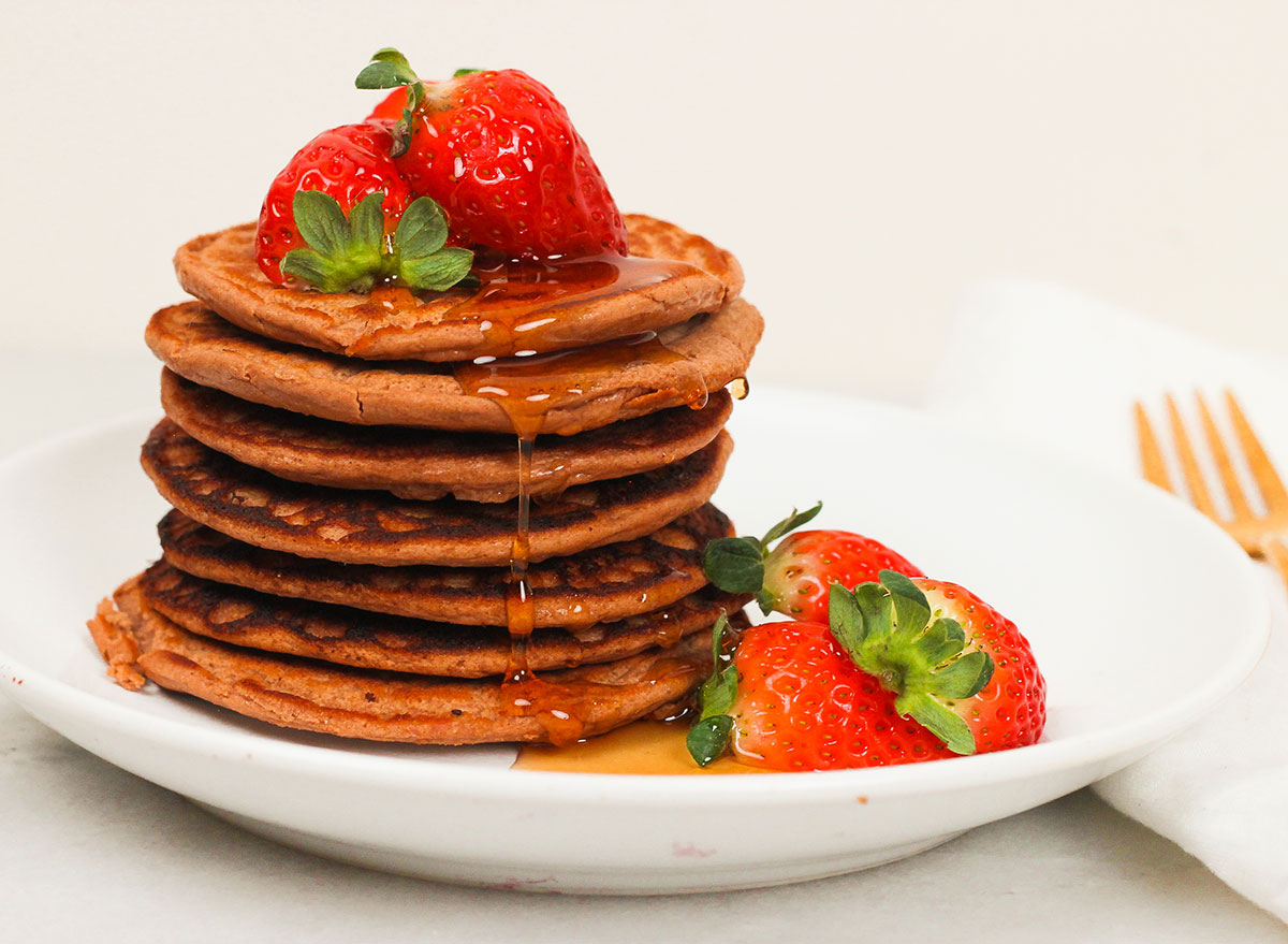 chocolate protein waffles on a plate