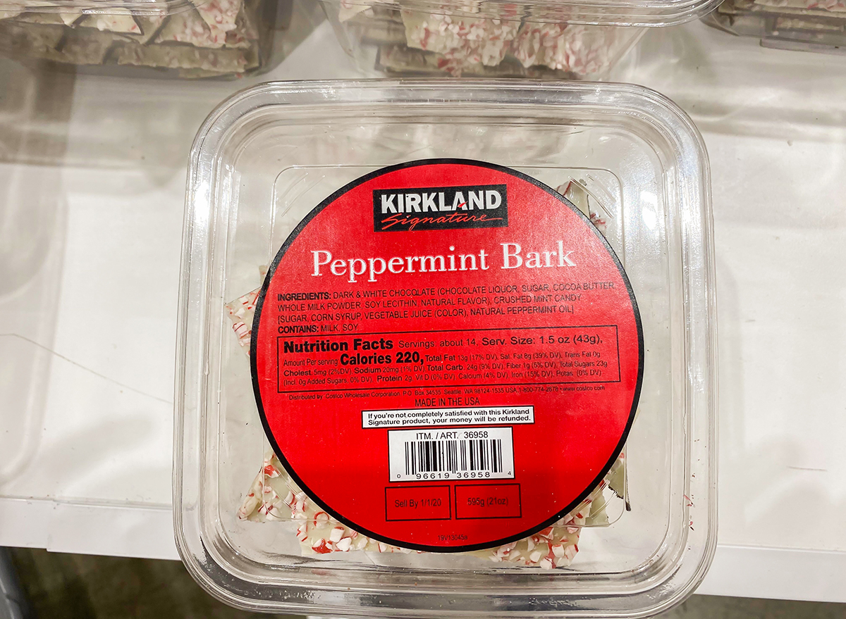tub of peppermint bark from costco