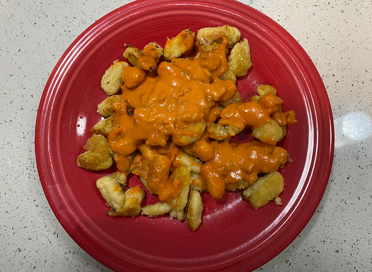cooked green giant cauliflower gnocchi on plate