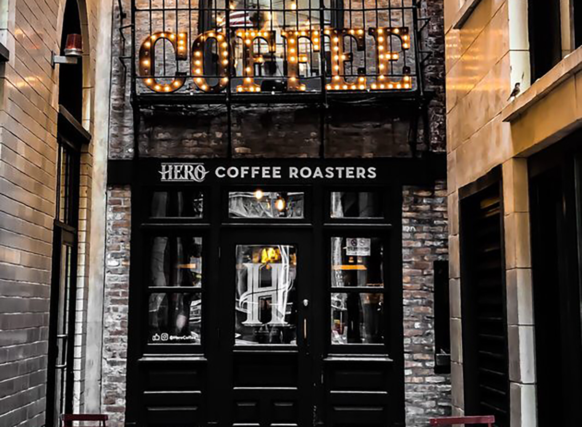 hero coffee bar in chicago exterior door and sign