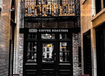 hero coffee bar in chicago exterior door and sign