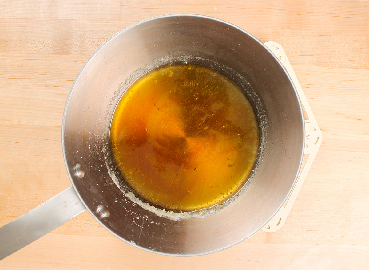 cooked sugar and water in a pot