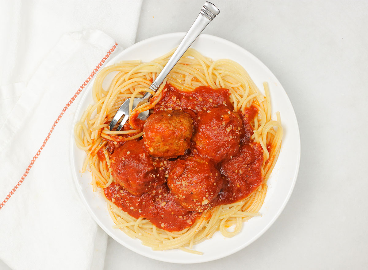 plate of Italian meatballs in spicy sauce