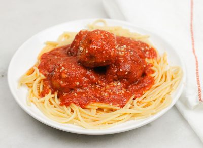 close up of Italian meatballs plate
