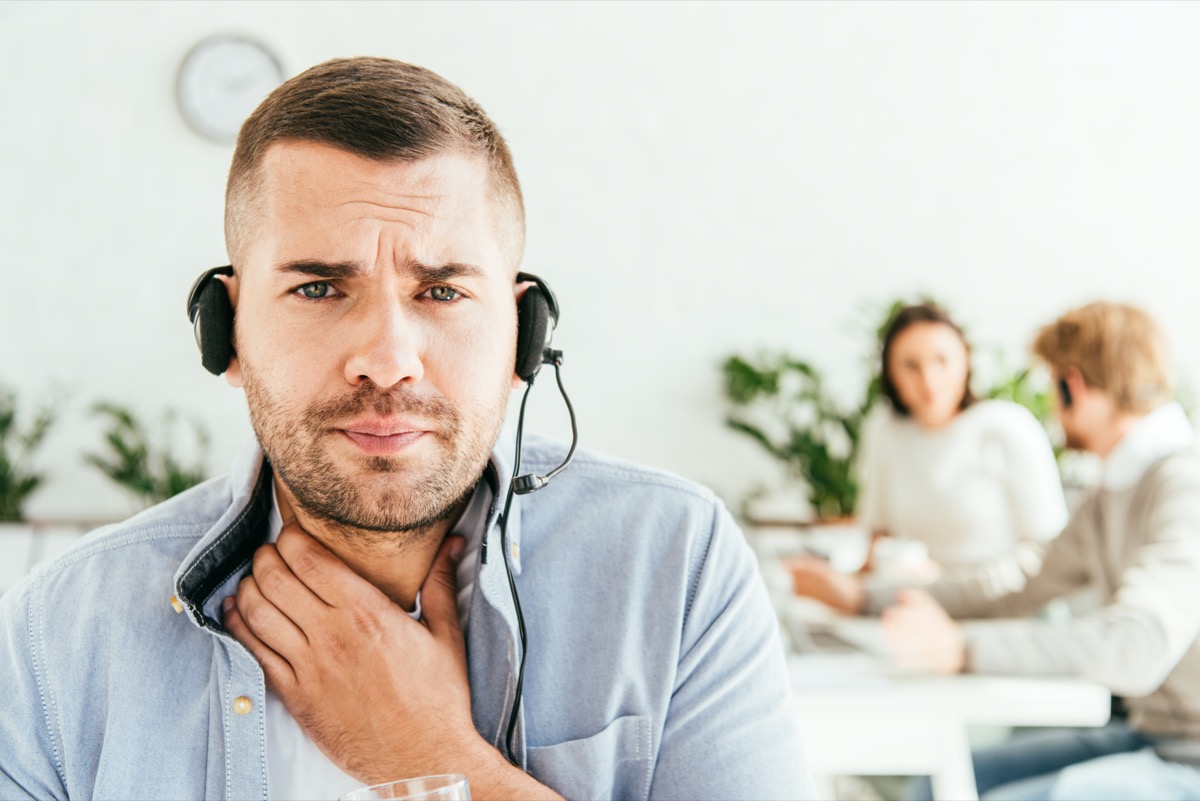 selective focus of broker with sore throat