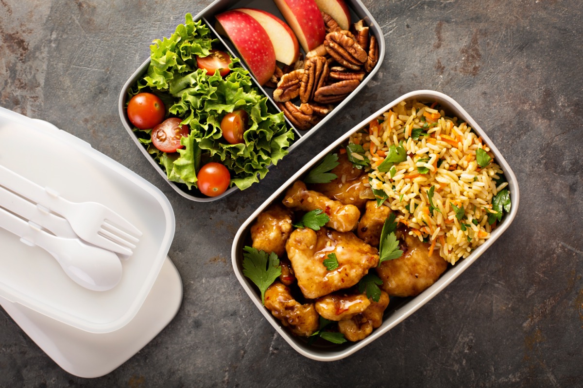 Lunch boxes with food ready to go for work