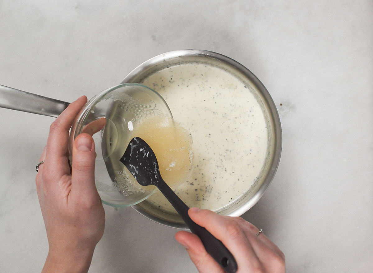 Add gelatin to the panna cotta mixture in a saucepan