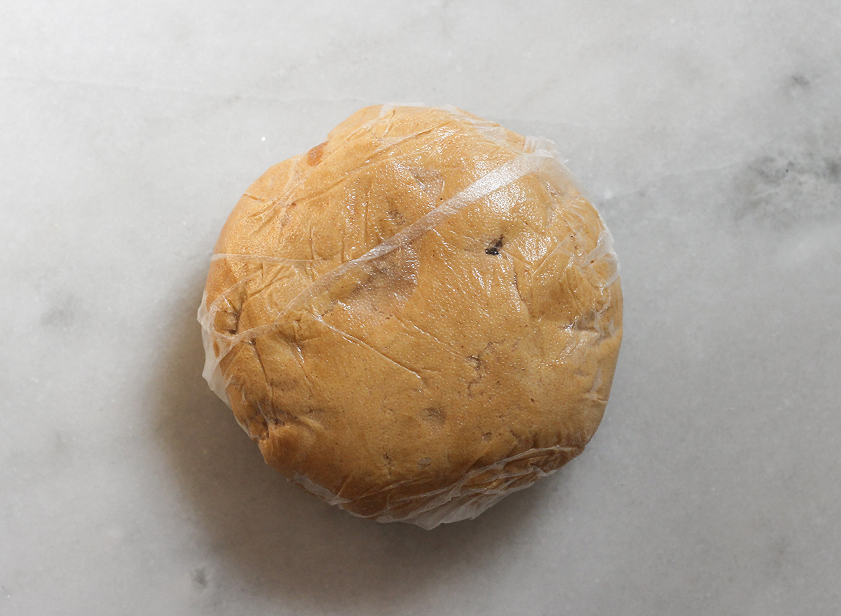 chilled peanut butter cookie dough on a marble counter