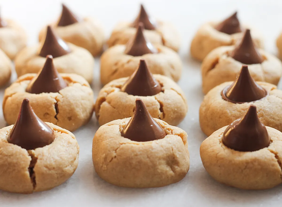 peanut butter blossoms on a marble counter