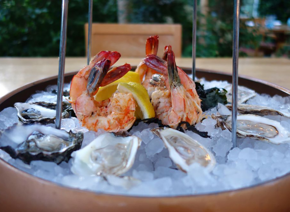 raw oysters and shrimp on ice from herringbone in las vegas