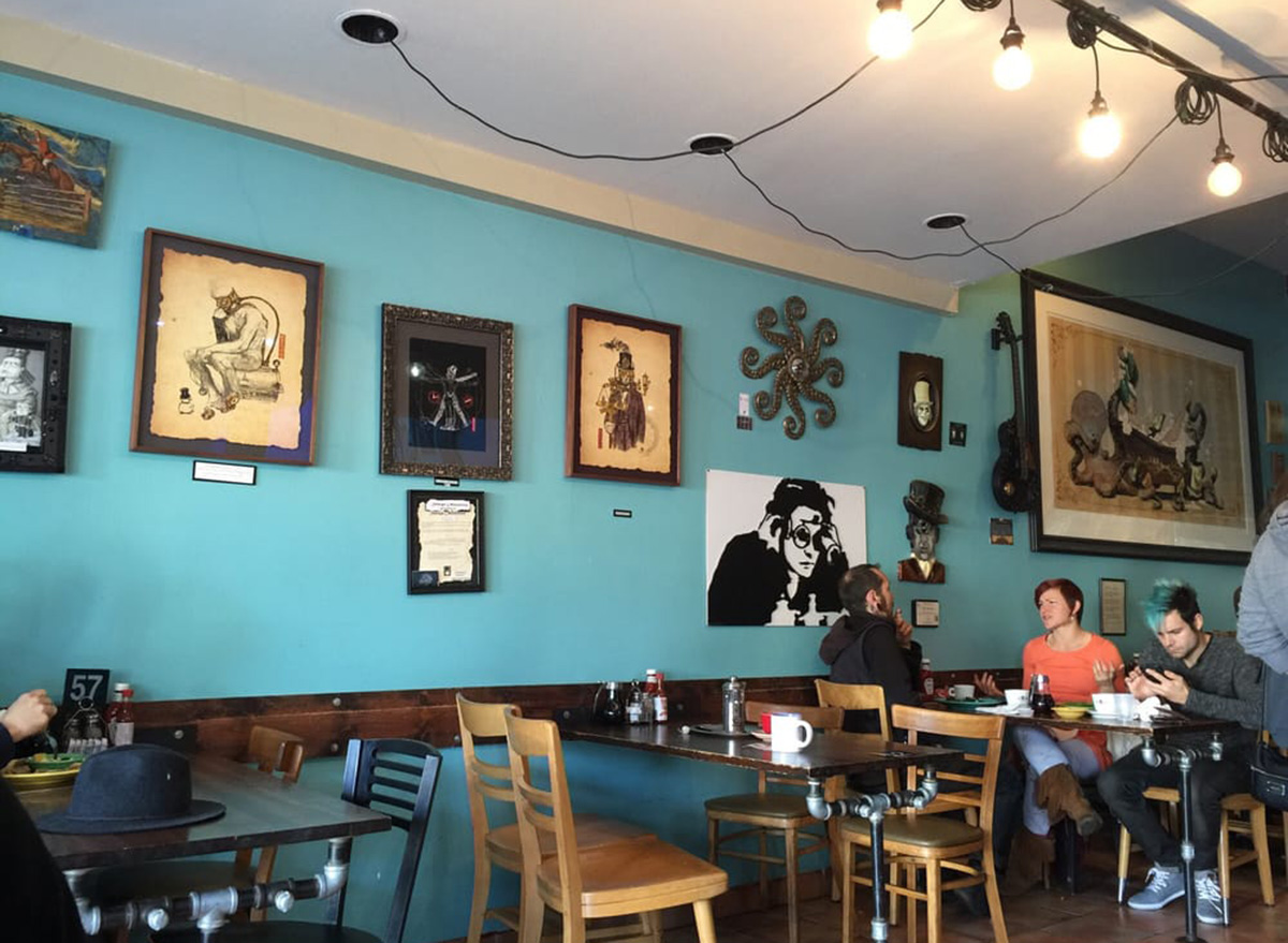 inside steampunk coffee shop in los angeles