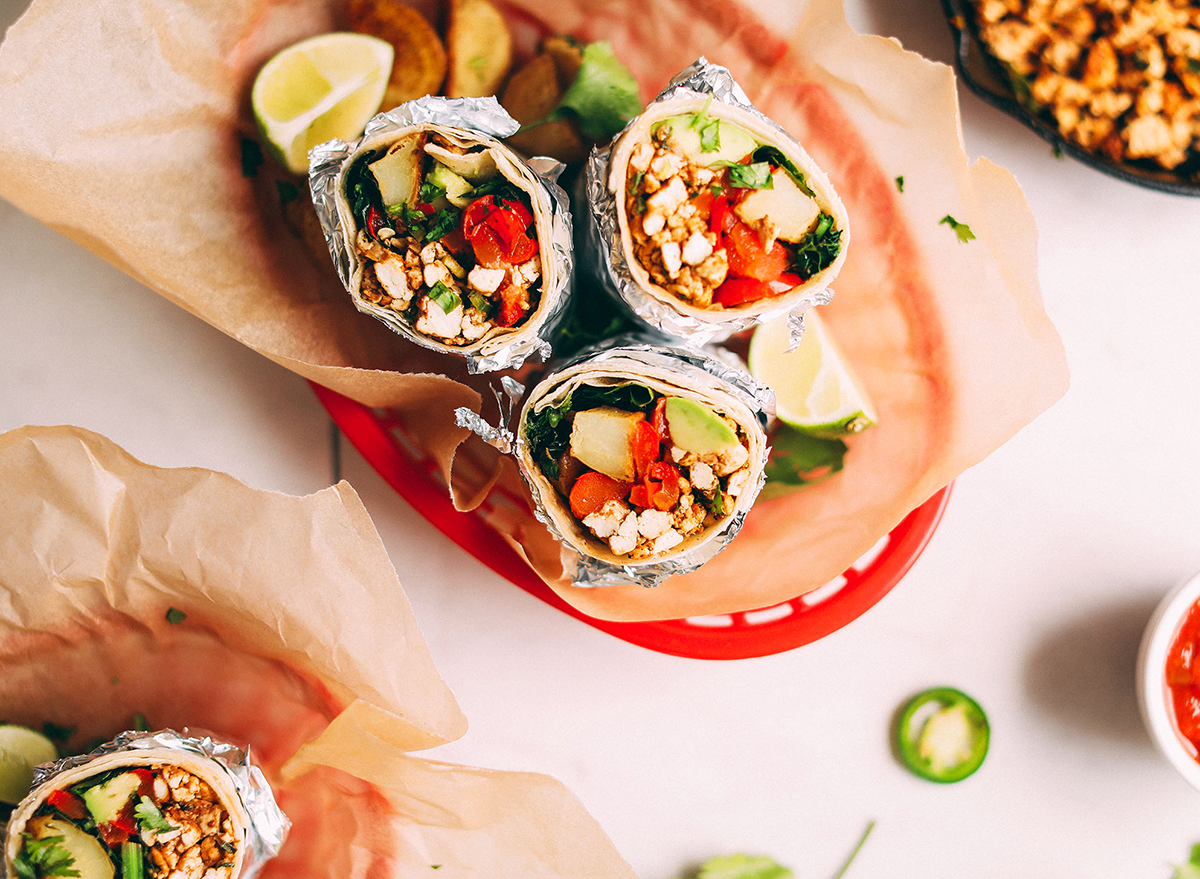 vegan breakfast burritos with tofu and vegetables