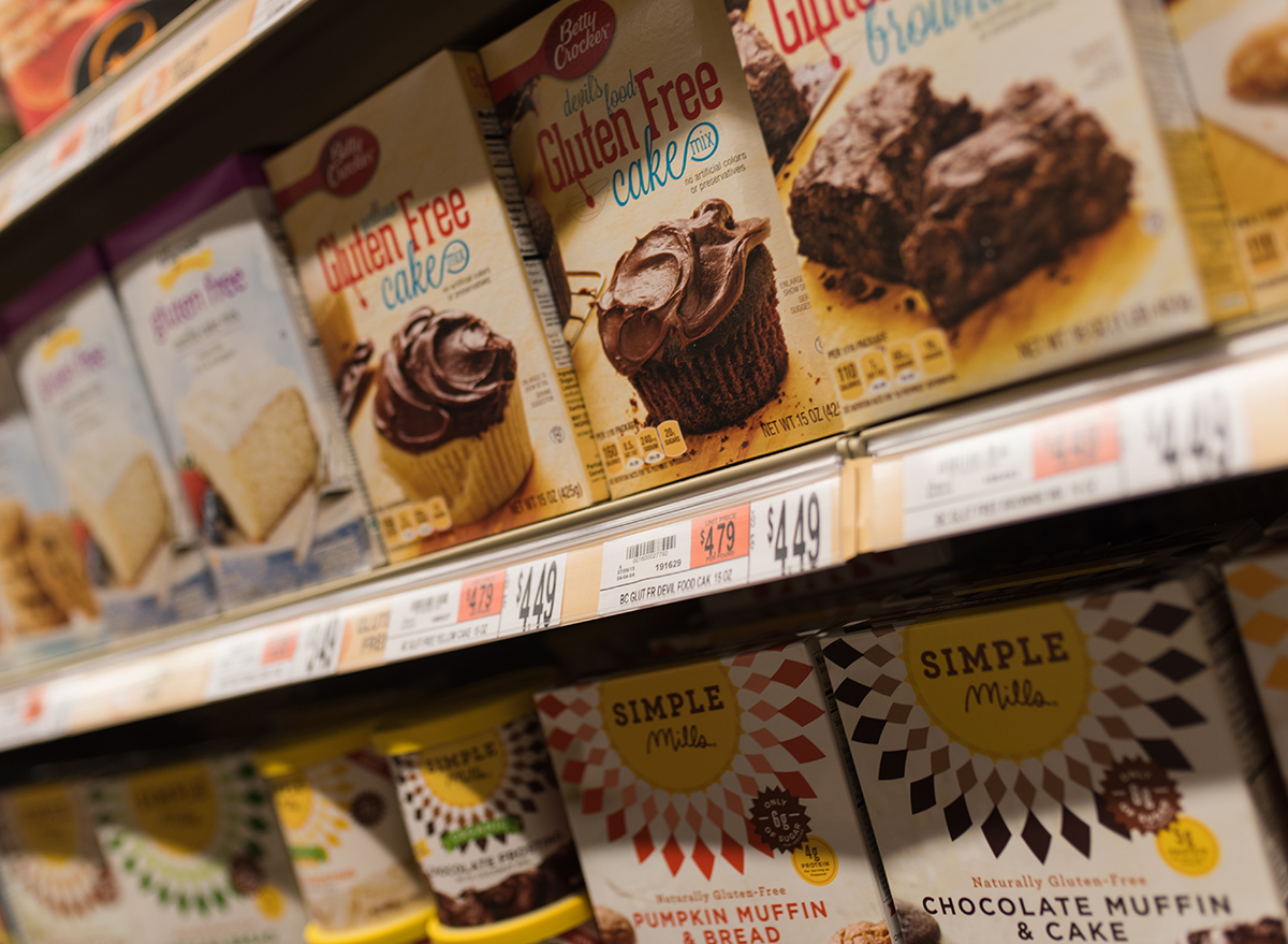 boxes of baking mixes at wegmans